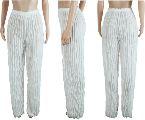 Women Sexy See Through Ruffle Wave Wide Leg Palazzo Pants Tassel Sheer Mesh High Waist Long Trousers Clubwear in Kuwait