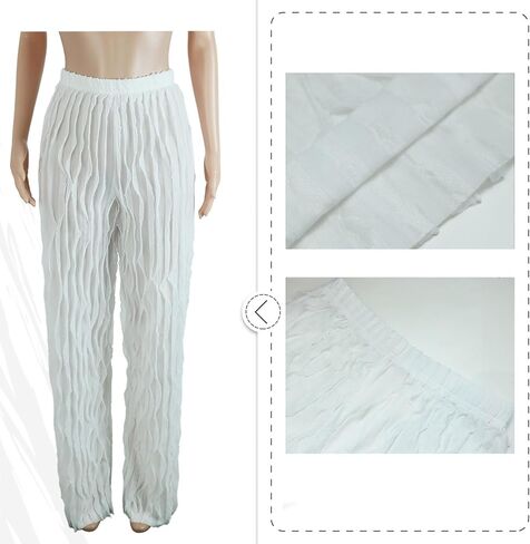 Women Sexy See Through Ruffle Wave Wide Leg Palazzo Pants Tassel Sheer Mesh High Waist Long Trousers Clubwear in Kuwait