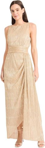 Maggy London Women's Textured Metallic Pleated Formal Maxi Dress with Wrapped Waistband and Side Slit-Sleeveless Evening Gown in Saudi Arabia