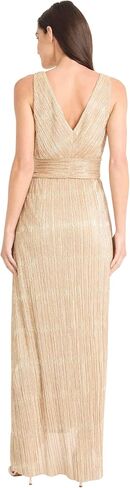 Maggy London Women's Textured Metallic Pleated Formal Maxi Dress with Wrapped Waistband and Side Slit-Sleeveless Evening Gown in Saudi Arabia