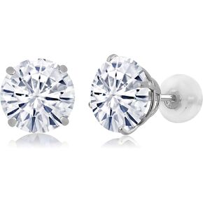 GEM Stone King Solid 14K White Gold 8mm Round Gemstone Birthstone Stud أقراط | أقراط ذهبية مع راحة للنساء الرجال in Kuwait