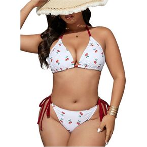Floerns Women's Plus Size 2 Piece Swimsuits Cherry Halter Bikini Tie Side Bathing Suit in Saudi Arabia