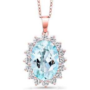 Gem Stone King 16.56 Cttw Oval Sky Blue Topaz 18K Rose Gold Plated Silver Pendant Necklace For Women | Gemstone Birthstone | Oval 18X13MM | With 18 Inch Chain in Saudi Arabia