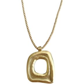 Modern Abstract Geometric Scandinavian Gold Pendant Necklace, Twisted Rope Chain, Contemporary Statement Scandi Style Jewelry in Saudi Arabia