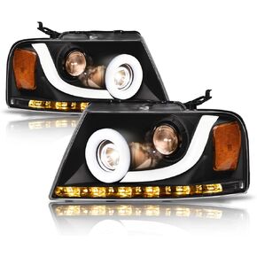 Alpha Owls 8711088 Full LED Projector Headlights With White LED Light Bar - Chrome Amber Fits 2004-2008 Ford F150 / 2006-2008 Lincoln Mark LT in Kuwait
