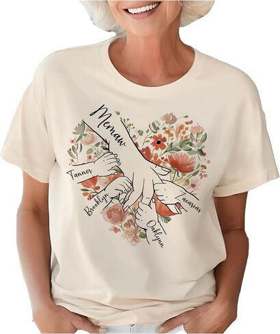 Personalized Grandma Shirt with Kid's Name, Custom Mom Shirt for Mother's Day, Women Gift Shirt for Nana Mimi Gigi Mama in Saudi Arabia