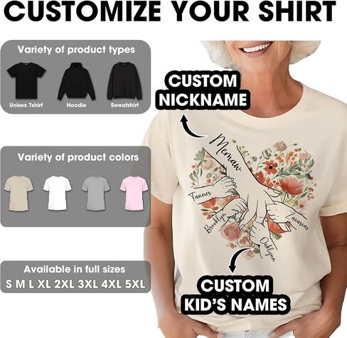 Personalized Grandma Shirt with Kid's Name, Custom Mom Shirt for Mother's Day, Women Gift Shirt for Nana Mimi Gigi Mama in Saudi Arabia