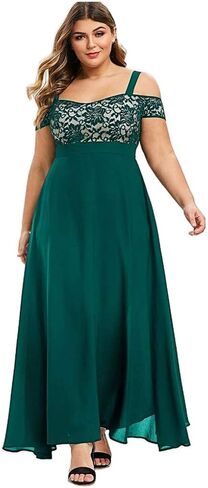 Womens Plus Size Cocktail Dresses Cold Shoulder Wedding Guest Dress Lace Chiffon Maxi Dress Summer Party Dresses in Kuwait