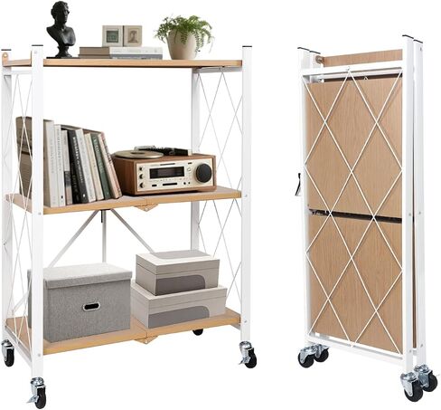 BAOYOUNI 5-Tier Vintage Industrial Bookshelf - No Assembly Folding Storage Shelf with Woodgrain Finish | Collapsible Metal Bookcase for Living Room, Office & Bedroom in Kuwait