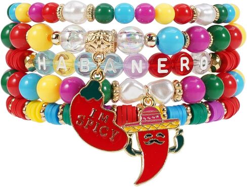 Twinfree Cinco De Mayo Bracelets Stackable Mexican Fiesta Bracelets Colorful Stretch Bracelets for Women in Kuwait