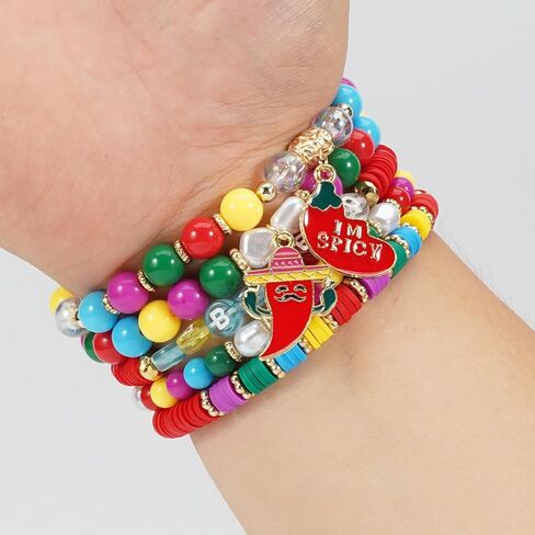 Twinfree Cinco De Mayo Bracelets Stackable Mexican Fiesta Bracelets Colorful Stretch Bracelets for Women in Kuwait