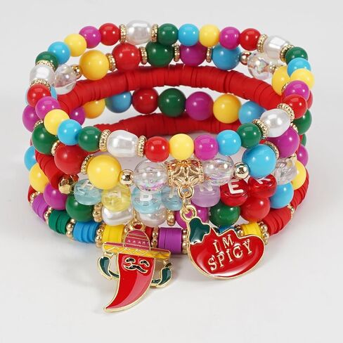 Twinfree Cinco De Mayo Bracelets Stackable Mexican Fiesta Bracelets Colorful Stretch Bracelets for Women in Kuwait
