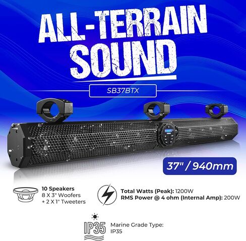 DS18 SB37BTX 37 "نظام مكبر صوت بحري ، تضخيم ، 10 مكبرات صوت ، مقاومة للماء ، BT V5.0 ، لوحة التحكم الدوارة ، USB/AUX ، FIT Universal ، عربة الجولف ، ATV ، UTV ، in Saudi Arabia