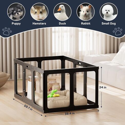 Playpen Dog Playpen Indoor ، 10 PCS Plastic Puppy Playpen مع الباب ، واضحة للعب الكلب Cat Rabbit Ferret ، قلم الحيوانات الأليفة سهل التجميع ، قفص كلب صغير مفضل ، أسود ، 50 "L x 33.5" W × 24 "H in Kuwait