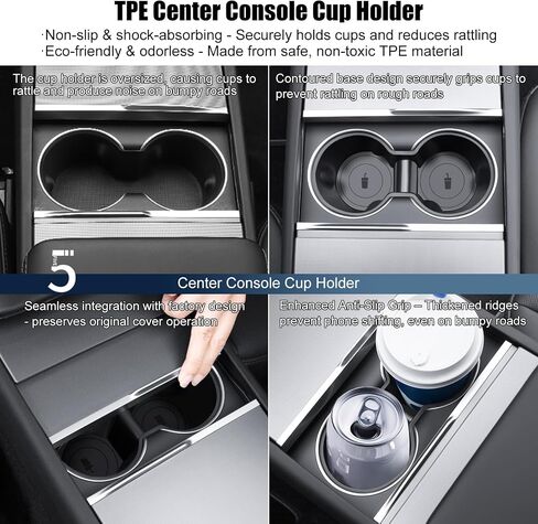 منظم وحدة التحكم المركزية لعام 2025 2026 Tesla Model Y & Model 3 Juniper Accessories ، صينية تخزين مسند الذراعين وصندوق التخزين المخفي 5 في 1 ، Flock & ABS Black (للطراز Y & 3 Juniper 5 PCS) in Kuwait