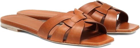 Theshy Women Women's Flat Sandals Square Toe Patent Patent Leath in Kuwait