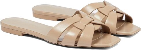 Theshy Women Women's Flat Sandals Square Toe Patent Patent Leath in Kuwait
