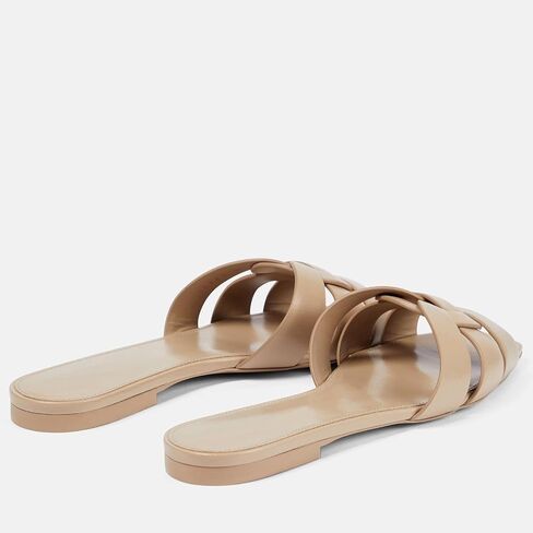 Theshy Women Women's Flat Sandals Square Toe Patent Patent Leath in Kuwait