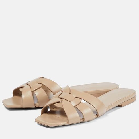 Theshy Women Women's Flat Sandals Square Toe Patent Patent Leath in Kuwait