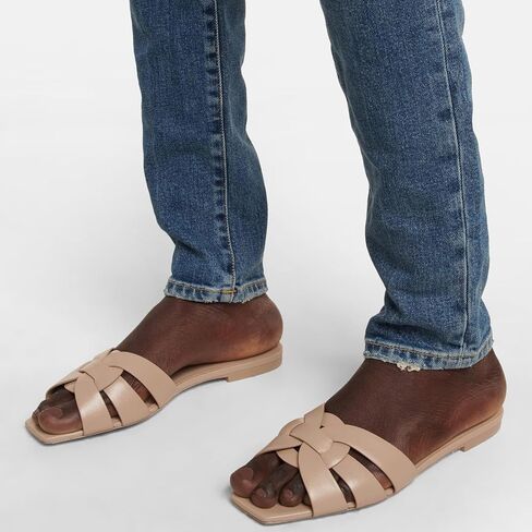 Theshy Women Women's Flat Sandals Square Toe Patent Patent Leath in Kuwait