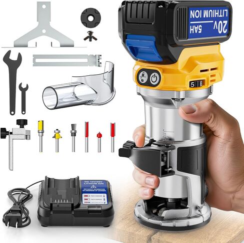 جهاز توجيه لاسلكي مدمج لبطارية DeWalt 20 فولت (أداة عارية)، أداة توجيه 6 سرعات متغيرة للأعمال الخشبية، جهاز توجيه خشبي بقاعدة ثابتة 800 وات 30000 دورة في الدقيقة مع لقم توجيه مزخرفة، دليل الحافة والأسطوانة، غطاء الغبار in Saudi Arabia