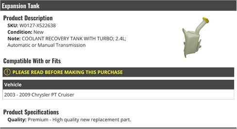 Expansion Coolant Tank - Compatible with 2003-2009 Chrysler PT Cruiser 2.4L with Turbo in Saudi Arabia