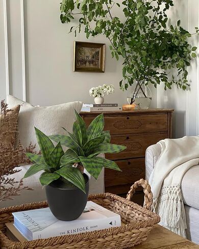 DILATATA Fake Snake Plant 11 Inch Small Potted Good Luck Plant Artificial Snake Plants Faux Mother in Law Tongue Sansevieria Plant - 20 Leaves Fake Laurentii for Indoor Outdoor Home Office Decor in Saudi Arabia
