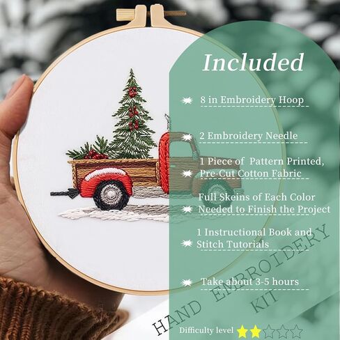 FONNUY Crewel Christmas Embroidery Kit for Beginners, Cross Stitch Set Winter Snow Scene Pine Owl Pattern for Adults, Easy to Follow Color Thread Needlework, 8'' Hoop (Snow Village) in Kuwait