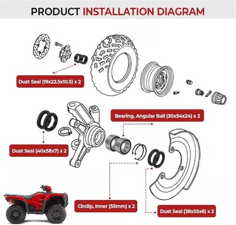 Front Wheel Bearings & Seals Replacement for Honda for Rincon 680 TRX680FA TRX680FGA 2006-2023 in Saudi Arabia