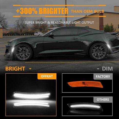 Front & Rear Fender LED Side Marker Lights for 2016 2017 2018 2019 2020 2021 Chevy Camaro, Camaro Smoked Lens Side Bumper Marker Lamps, Amber & Red LED Side Markers Turn Signal Lights, 4 PCS in Kuwait