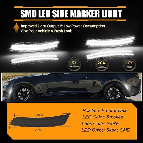Front & Rear Fender LED Side Marker Lights for 2016 2017 2018 2019 2020 2021 Chevy Camaro, Camaro Smoked Lens Side Bumper Marker Lamps, Amber & Red LED Side Markers Turn Signal Lights, 4 PCS in Kuwait