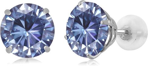 GEM Stone King Solid 14K White Gold 8mm Round Gemstone Birthstone Stud أقراط | أقراط ذهبية مع راحة للنساء الرجال in Saudi Arabia