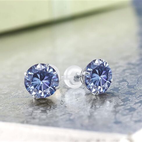 GEM Stone King Solid 14K White Gold 8mm Round Gemstone Birthstone Stud أقراط | أقراط ذهبية مع راحة للنساء الرجال in Saudi Arabia