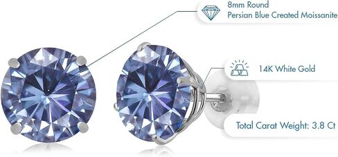 GEM Stone King Solid 14K White Gold 8mm Round Gemstone Birthstone Stud أقراط | أقراط ذهبية مع راحة للنساء الرجال in Saudi Arabia