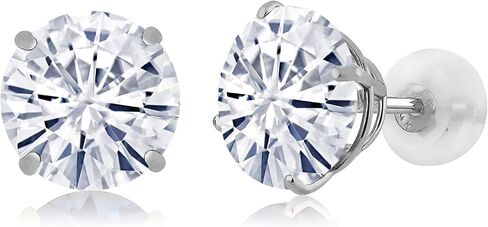 Gem Stone King Solid 14K White Gold 8MM Round Gemstone Birthstone Stud Earrings | Gold Earrings with Comfort Back For Women Men in Saudi Arabia