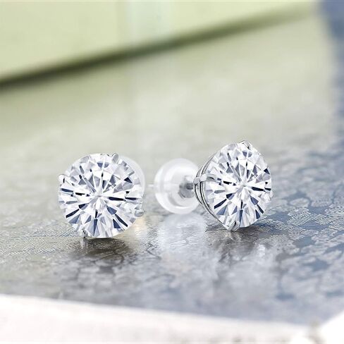 Gem Stone King Solid 14K White Gold 8MM Round Gemstone Birthstone Stud Earrings | Gold Earrings with Comfort Back For Women Men in Saudi Arabia