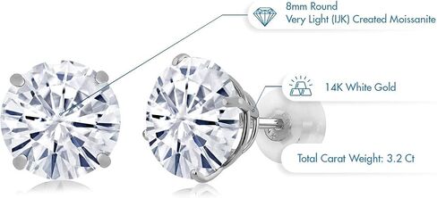 Gem Stone King Solid 14K White Gold 8MM Round Gemstone Birthstone Stud Earrings | Gold Earrings with Comfort Back For Women Men in Saudi Arabia