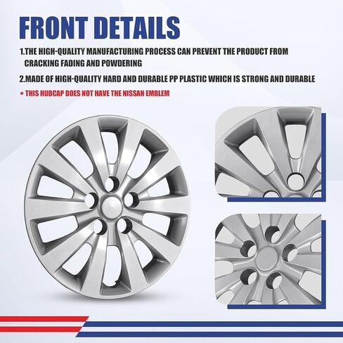 ROXX 16 inch hubcaps Set of 4 for 2013-2019 Nissan Sentra&2011-2017 Nissan Leaf, Snap-On Replacement Exterior Accessories PP Material 16" Wheel Cover No Logo in The Middle (Sliver) in Saudi Arabia