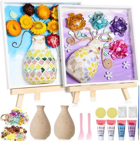 2 Sets DIY Vase Mosaic Painting Kit DIY Mosaic Arts and Craft Kits Mosaic Tiles DIY Crafts with Vase Flower Mosaic Accessories Creativity Handmade Artwork for Adults Home Decoration in Kuwait