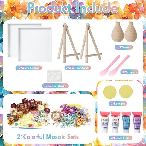 2 Sets DIY Vase Mosaic Painting Kit DIY Mosaic Arts and Craft Kits Mosaic Tiles DIY Crafts with Vase Flower Mosaic Accessories Creativity Handmade Artwork for Adults Home Decoration in Kuwait