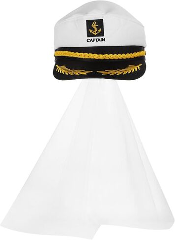 Cabilock Bride Captain Hat With Veil - Sailor Hat الأنيق لحفلات البكالوريوس وأحداث اليخوت - ملحقات تأثيري بحري فريدة من نوعها للنساء in Kuwait