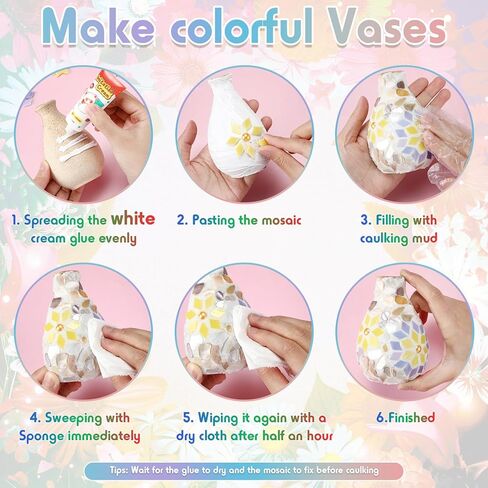 2 Sets DIY Vase Mosaic Painting Kit DIY Mosaic Arts and Craft Kits Mosaic Tiles DIY Crafts with Vase Flower Mosaic Accessories Creativity Handmade Artwork for Adults Home Decoration in Kuwait