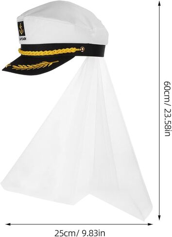 Cabilock Bride Captain Hat With Veil - Sailor Hat الأنيق لحفلات البكالوريوس وأحداث اليخوت - ملحقات تأثيري بحري فريدة من نوعها للنساء in Kuwait