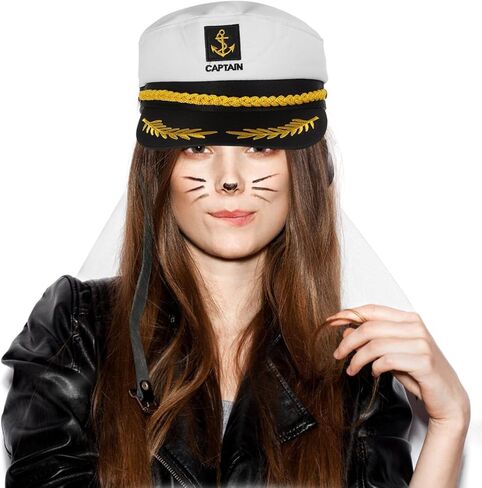 Cabilock Bride Captain Hat With Veil - Sailor Hat الأنيق لحفلات البكالوريوس وأحداث اليخوت - ملحقات تأثيري بحري فريدة من نوعها للنساء in Kuwait