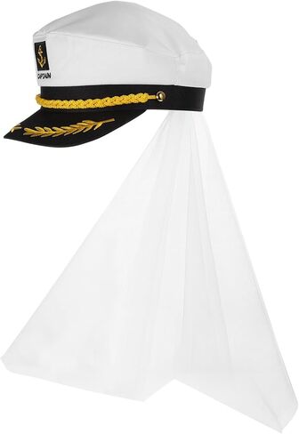 Cabilock Bride Captain Hat With Veil - Sailor Hat الأنيق لحفلات البكالوريوس وأحداث اليخوت - ملحقات تأثيري بحري فريدة من نوعها للنساء in Kuwait