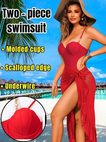Monokini للسيدات مع Sarong ، صدف Bra Halter الخانق خالية in Kuwait