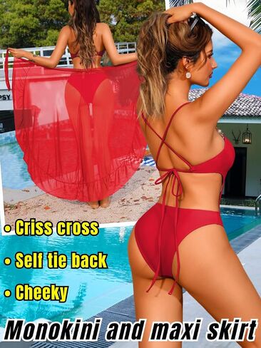 Monokini للسيدات مع Sarong ، صدف Bra Halter الخانق خالية in Kuwait