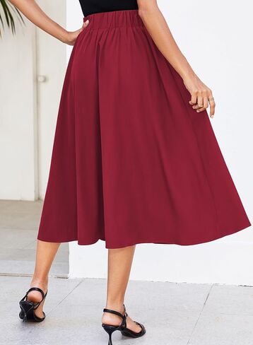 Women Pleated Flowy High Waist A Line Flared Vintage Dressy Spring Long Skirt in Kuwait