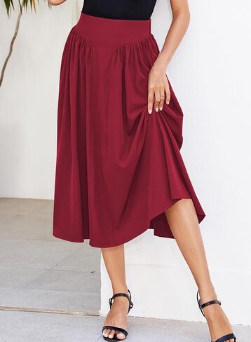 Women Pleated Flowy High Waist A Line Flared Vintage Dressy Spring Long Skirt in Kuwait