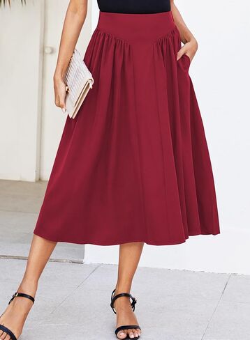 Women Pleated Flowy High Waist A Line Flared Vintage Dressy Spring Long Skirt in Kuwait